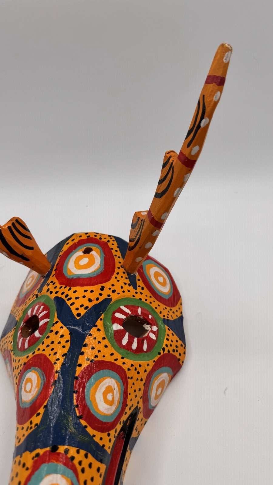 Vintage Hand Carved Guatemalan Deer Mask Painted Folk Art Wall Decor