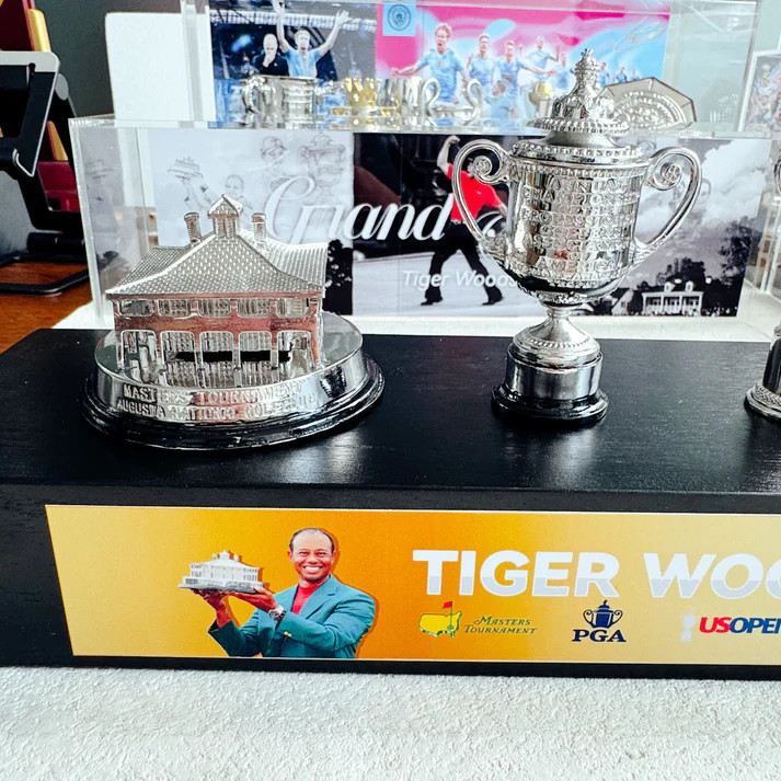 Tiger Woods Golf Grand Slam Trophy Display Case [Trophies Included]