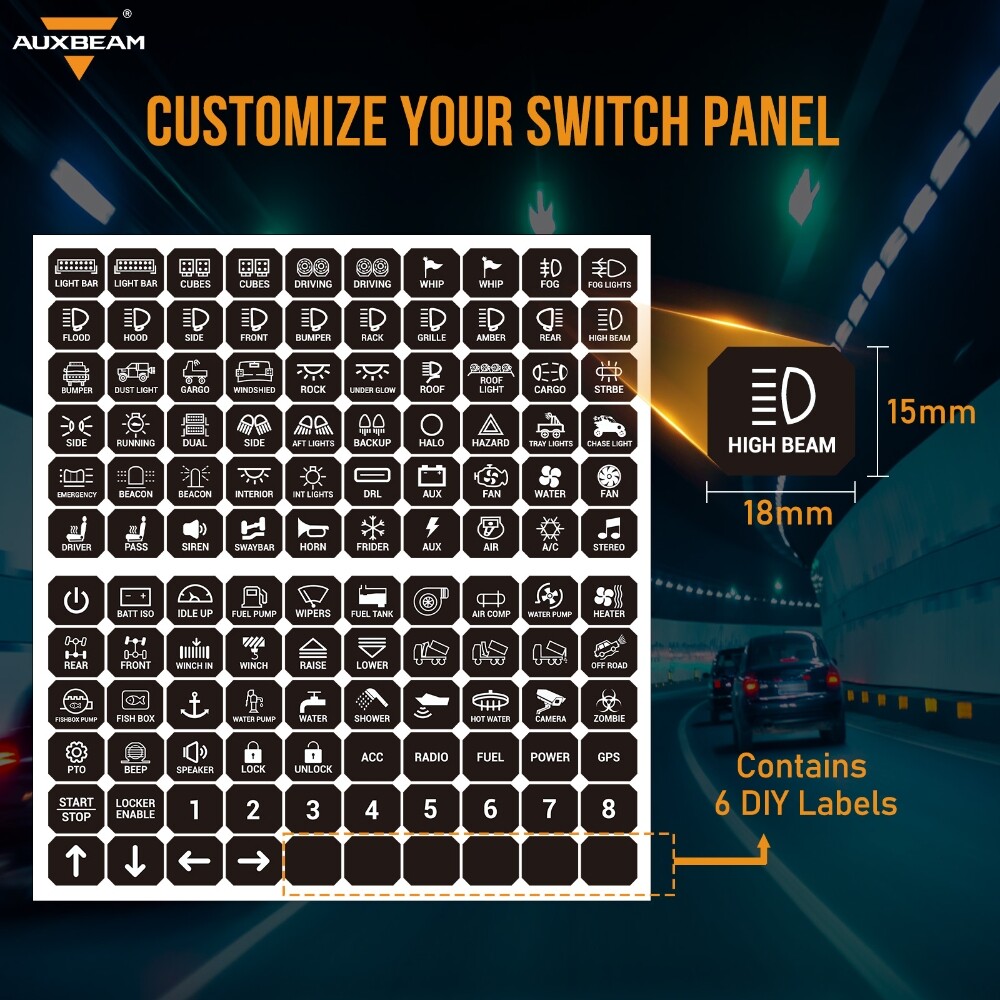 Auxbeam Switch Panel Sticker For 6/8 Gang Switch Panel Switch Control Label 160x