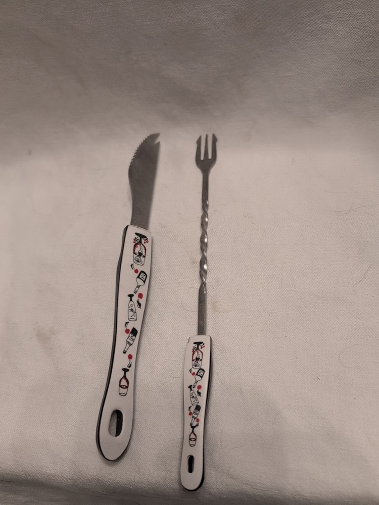 MCM Barware fork pick And Knife Cocktail Print handle