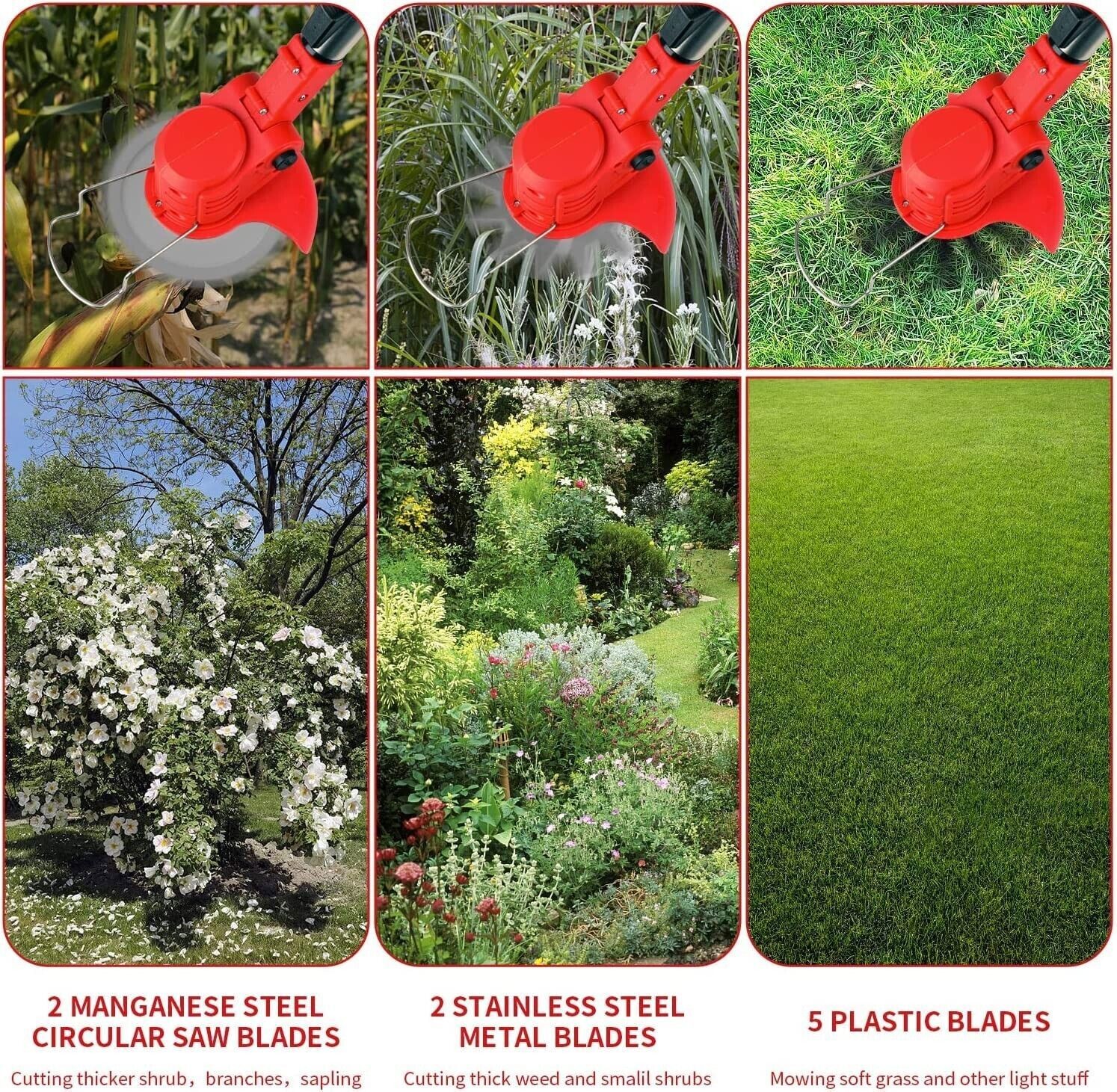 Electric Cordless Grass String Trimmer Lawn Edger Weed Wacker Cutter + 2 Battery