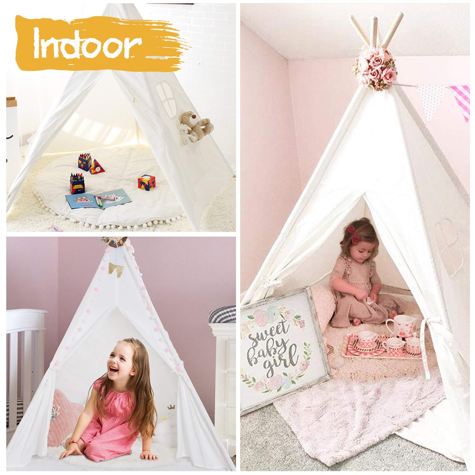 Sumerice Teepee Play Tent for Kids with 47.2 x x 61.4 inches, White