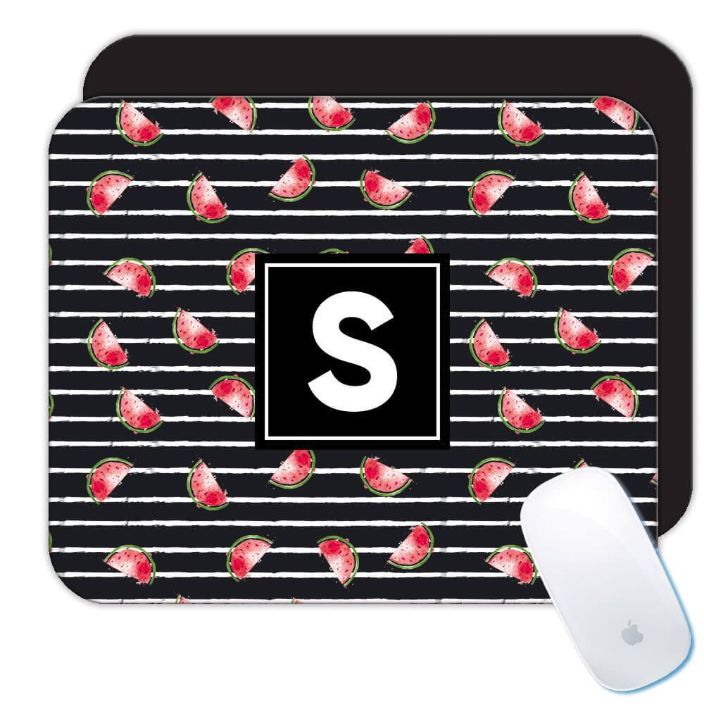 Gift Mousepad : Stripes Watermelon Black Pattern Watercolor Home Wall Decor