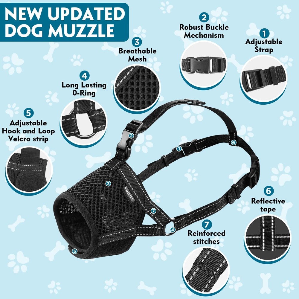 Dog Muzzle for Large Dogs, Soft Mesh Muzzle to Prevent Biting & Barking, Secu...