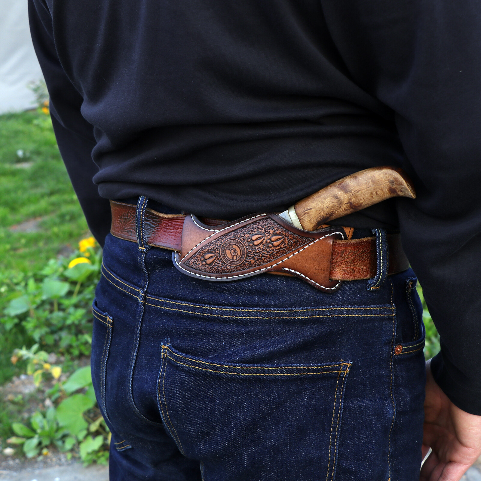 TOURBON Leather Fixed Blade Knife Sheath Slanted Pancake Belt Holster Hunting US