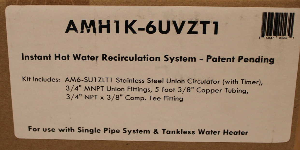 Aquamotion AMH1K-6UVZT1 - For Tankless Water Heaters Without Built-In Pump