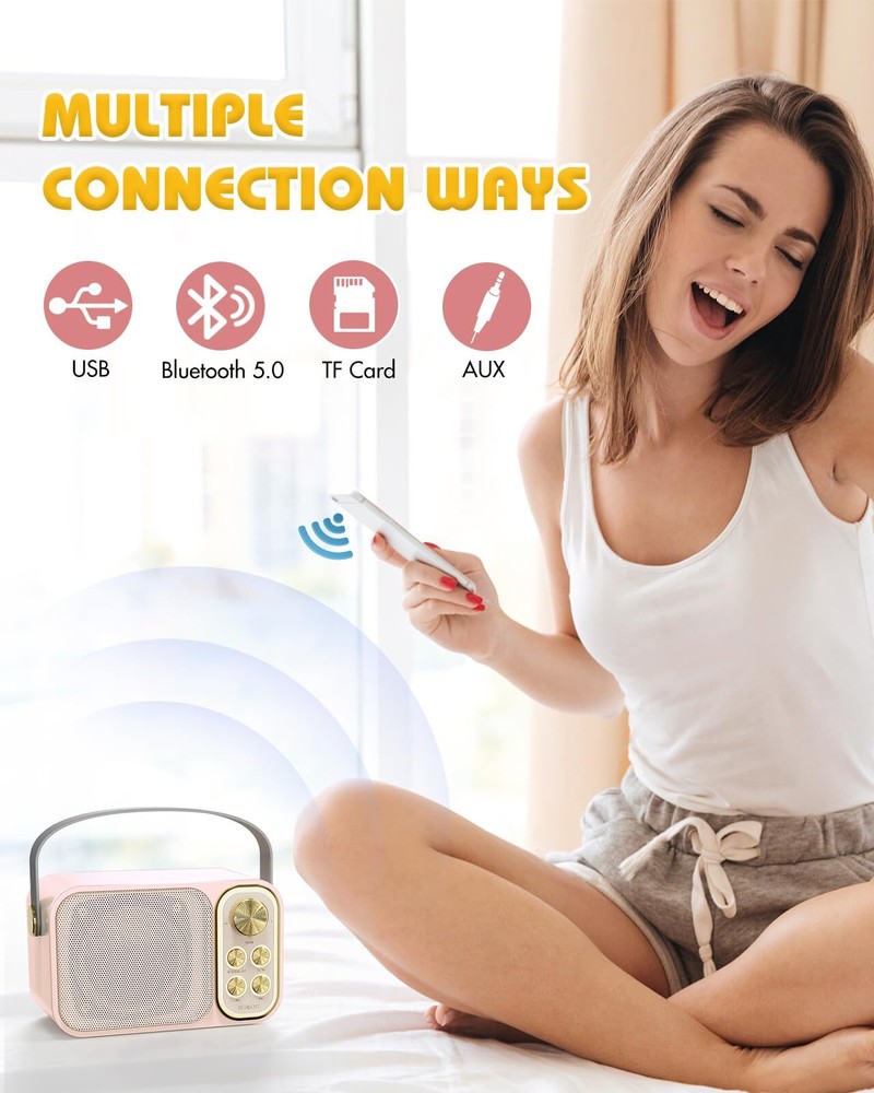 Mini Karaoke Machine for Kids with 2 Wireless Microphone, Portable Bluetooth ...