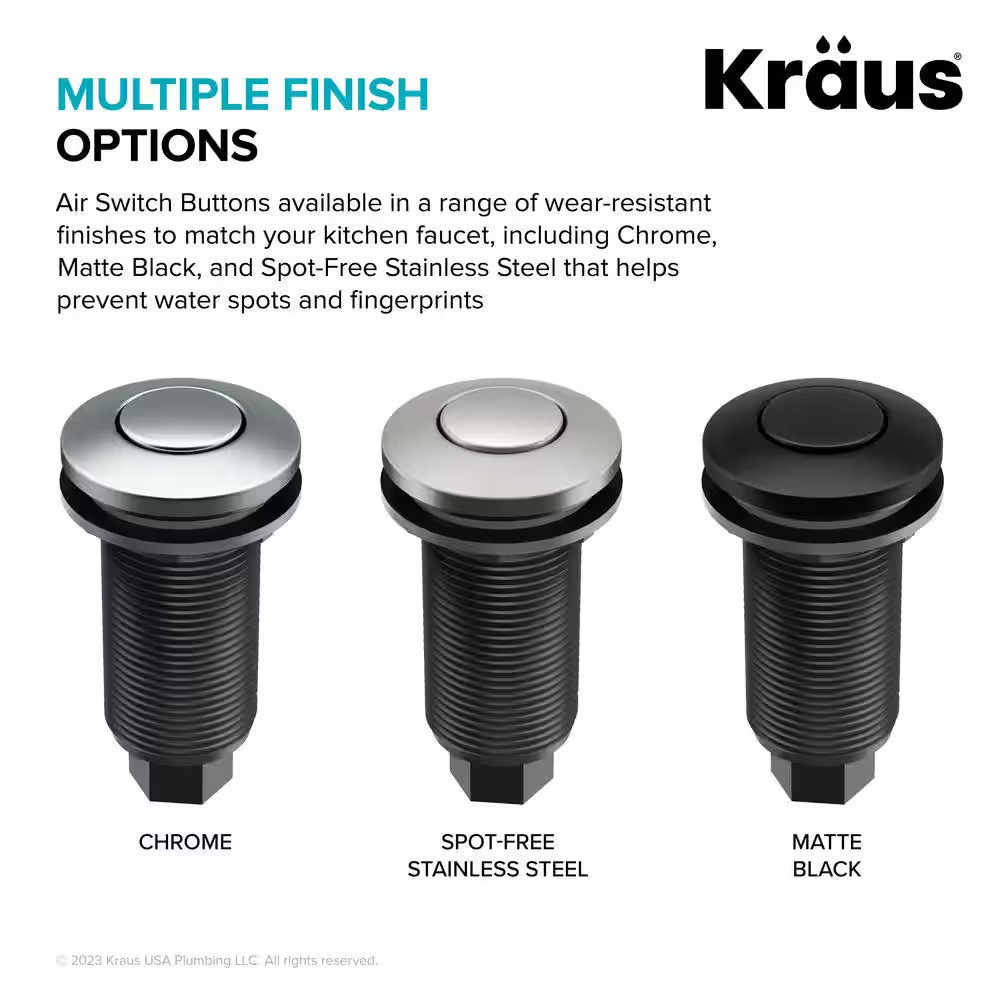 Garbage Disposal Air Switch Kit in Matte Black with Push Button, AC Adapter, Pow