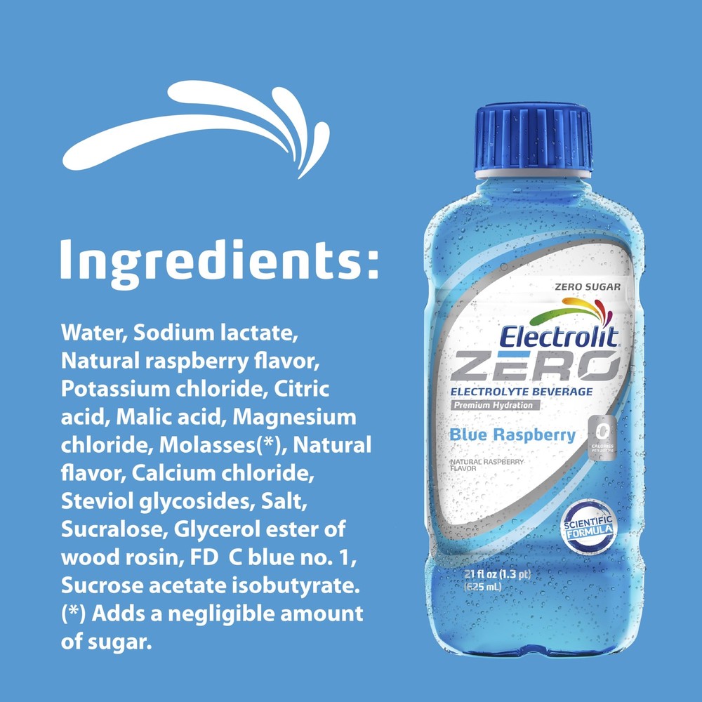 Electrolit Zero, Electrolyte Beverage, Blue Raspberry, 21 Fl Oz bottle Pack o...