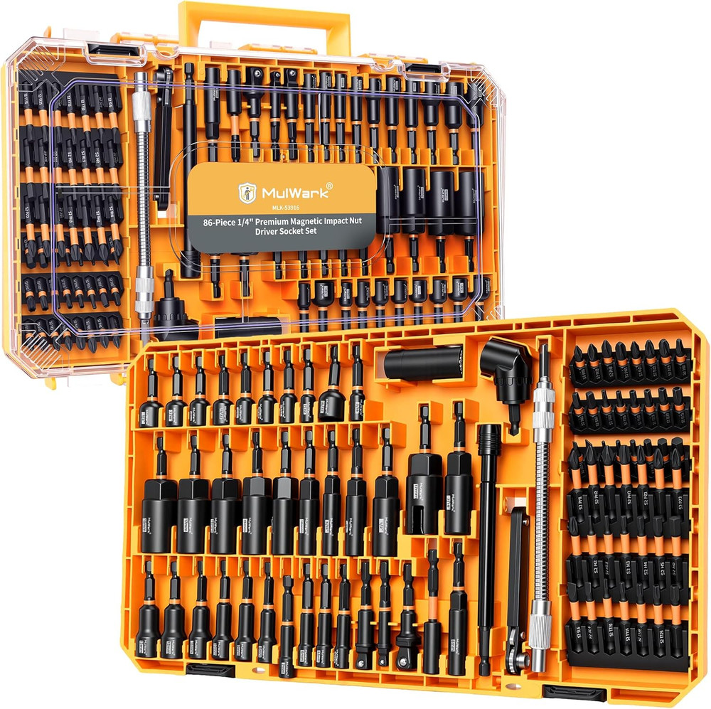 86PC Magnetic Nut Driver Set & Impact Driver Bit Set, 1/4" Metric & SAE Sockets,