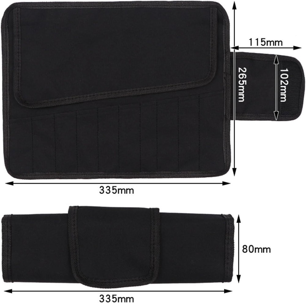 Compact Tool Roll-Up Pouch with Multiple Pockets for Small Accessories - Black