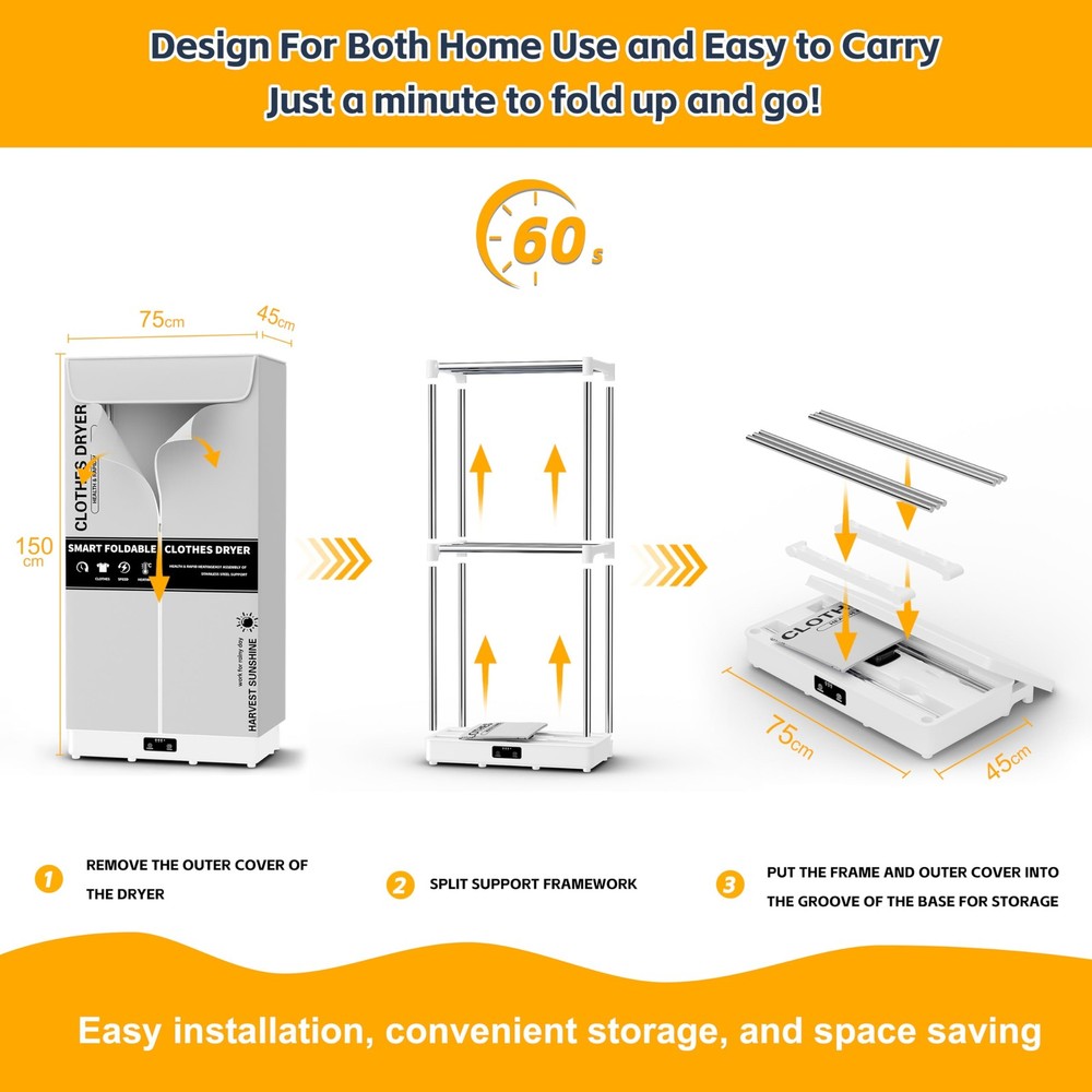 Clothes Dryer, Portable Foldable Drying Machine with Timer, Easy Carry Laundr...