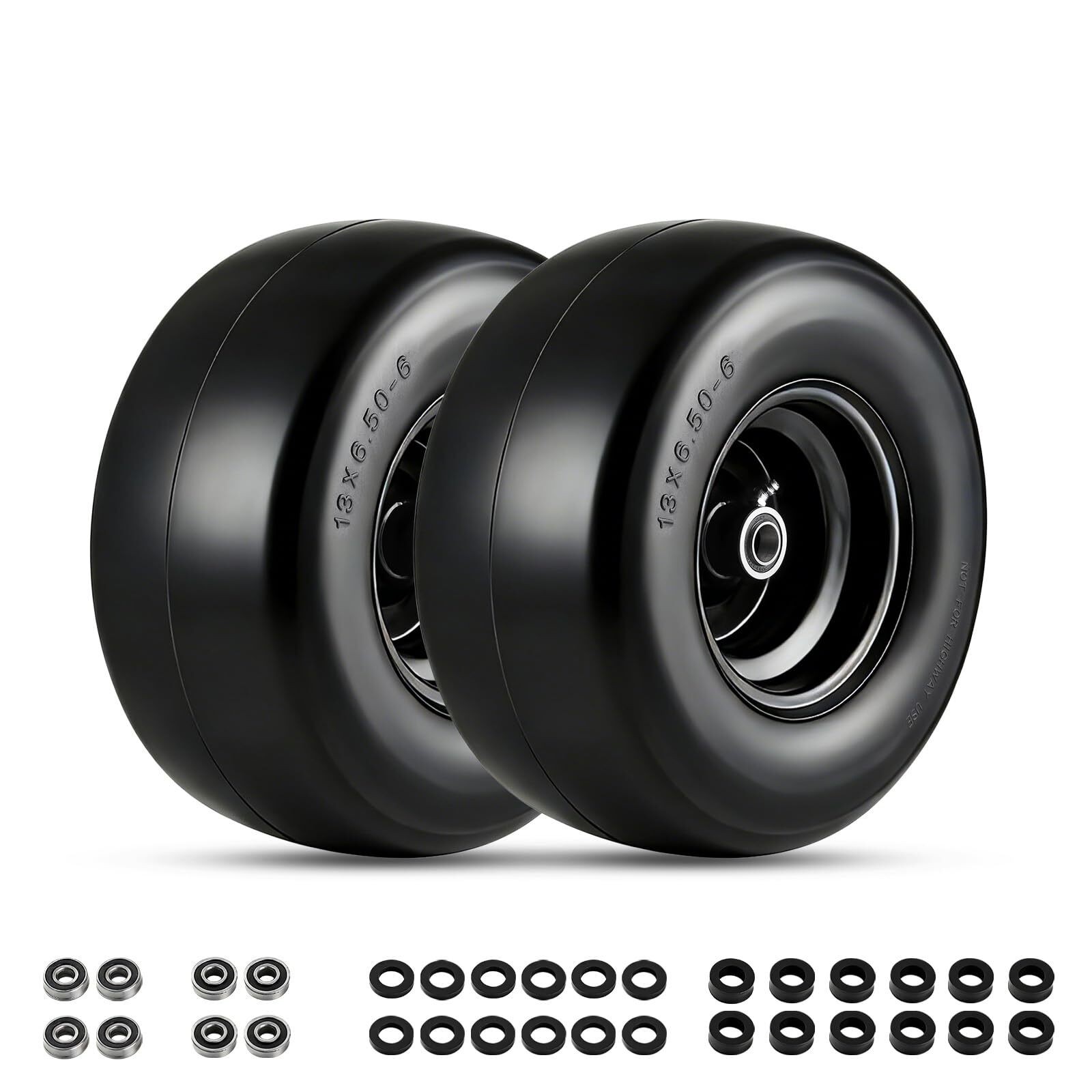 2 pack 13x6.50-6 Flat Free Tire Wheel Set w/ Bearing For Zero-Turn Lawn Mower