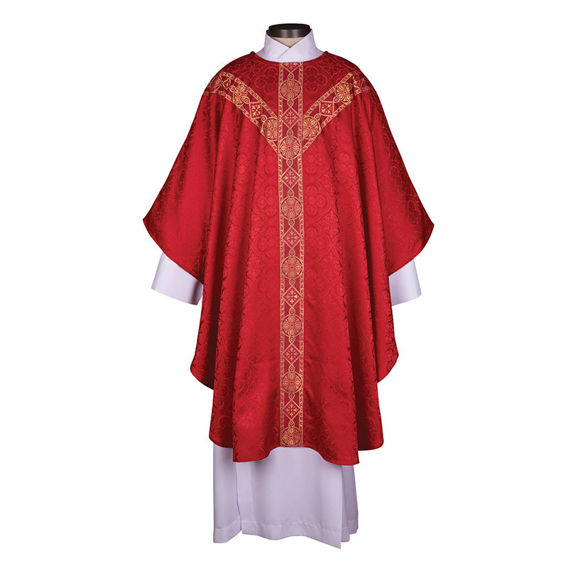 Red Traditio Semi-Gothic Chasuble Y Orphrey and Understole