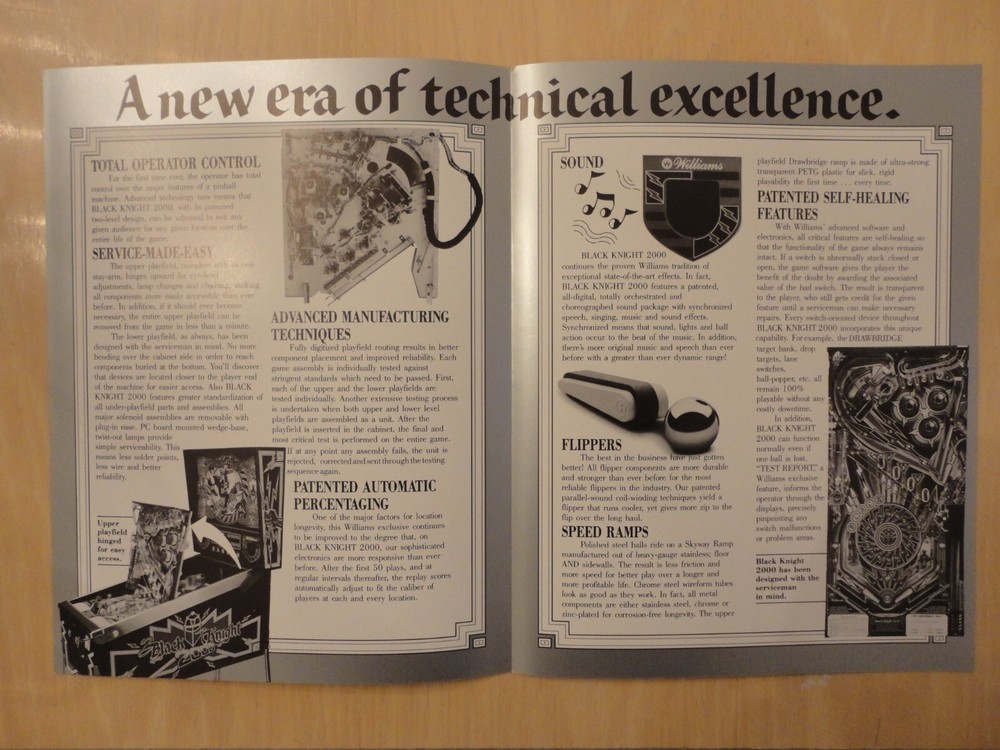 Black Knight 2000 Pinball Machine Flyer Original Williams Mint Condition