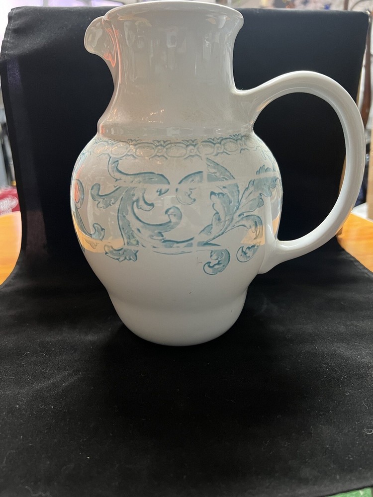Vintage Gardengate White And Turquoise Pitcher