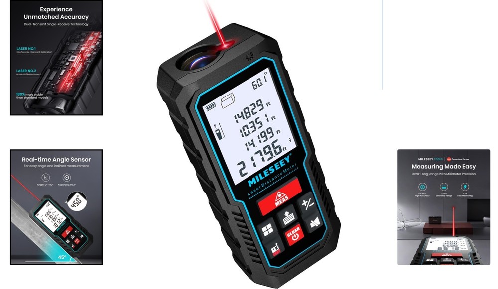Portable 229ft Laser Measuring Tool with Angle Sensor - Perfect for Home & DIY