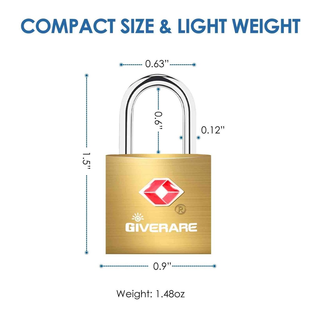 4 Pack TSA Approved Travel Luggage Locks with Keys, Solid Brass Copper Keyed