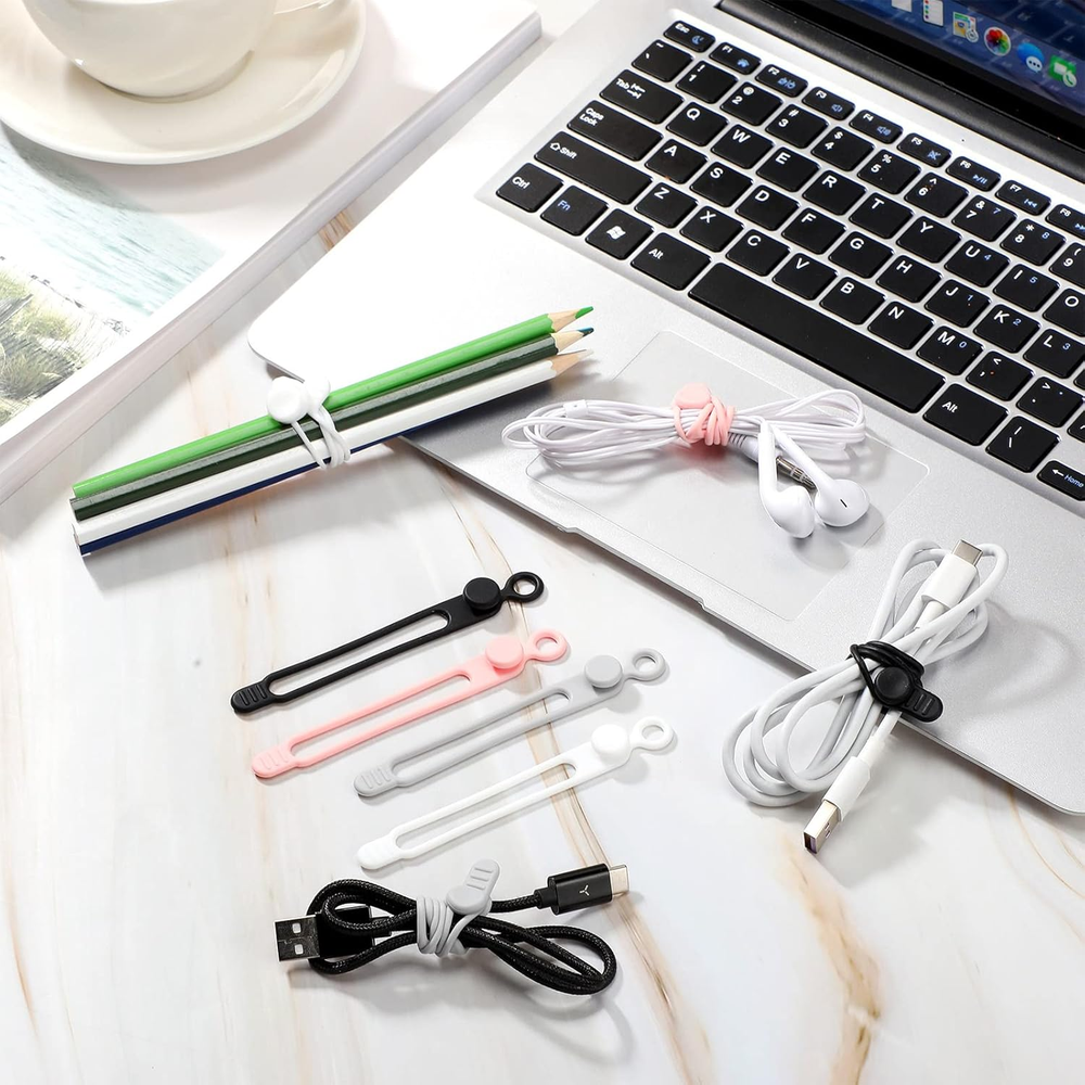 40 Pcs Silicone Cable Ties Reusable Holder Strap Cord Ties Adjustable Cable Stra