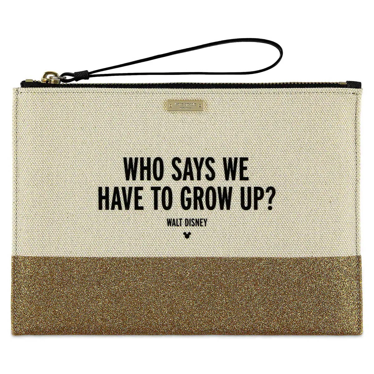 Kate Spade New York "Who Say We Have to Grow Up?" Canvas Glitter Clutch Disney