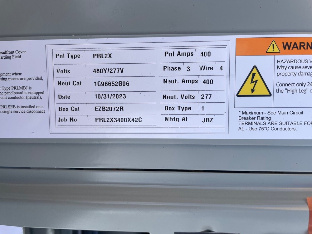 1-400 AMP 480V MAIN LUG PANELBOARD 42 SPACE 3PHASE 4WIRE COMPLETE PANEL