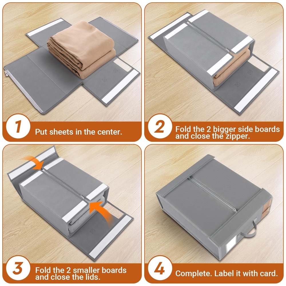 4 Pack Bed Closet Organizers and Storage,Sturdy Foldable Storage Containers w...