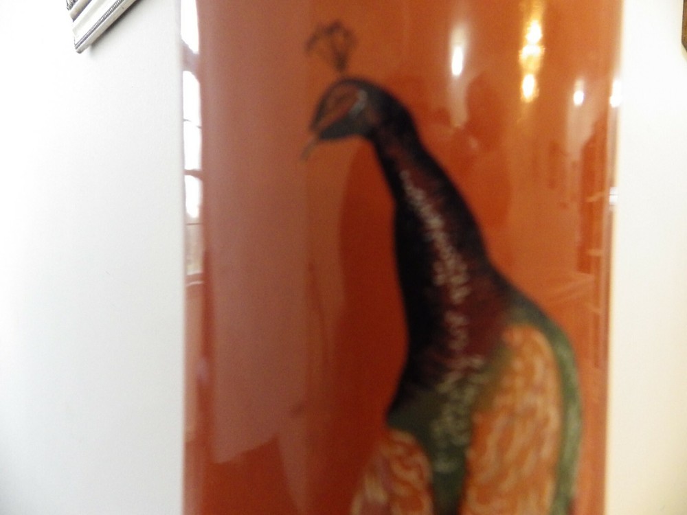 Orange Pitcher/Vase With Handle Peacock Artistry