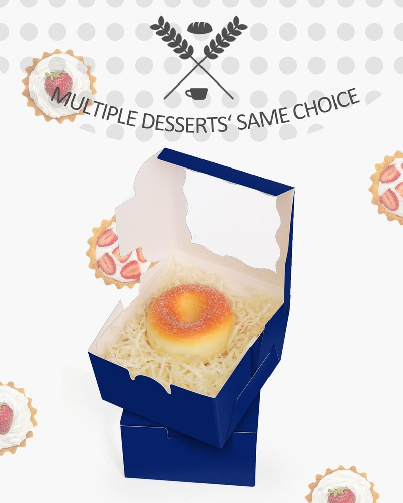 Dark Blue Bakery Boxes With Window 55pcs 4x4x2.5 Mini Cookie Boxes Macaron Boxes