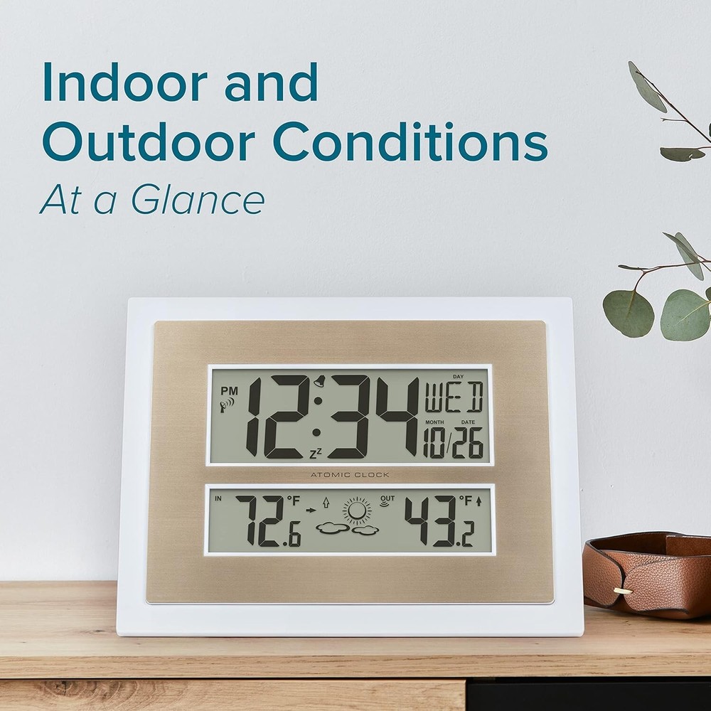 La Crosse Technology Atomic Digital Wall Clock with Temperature & Forecast White