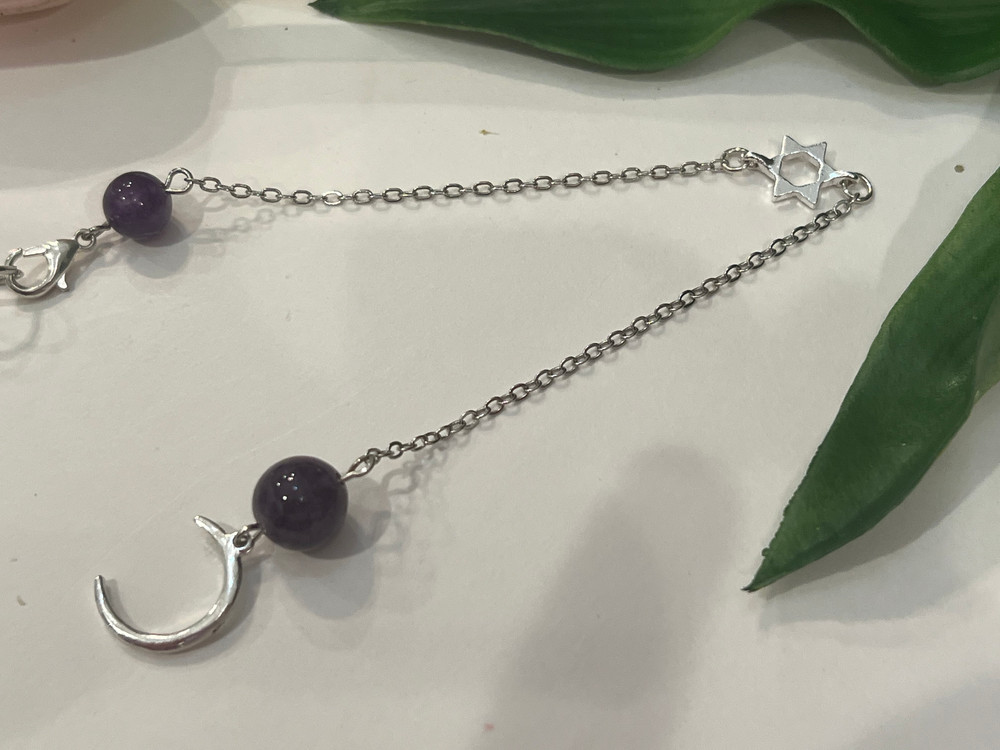 Blessed Amethyst Cresecent Moon Pendulum , Dowsing Rod