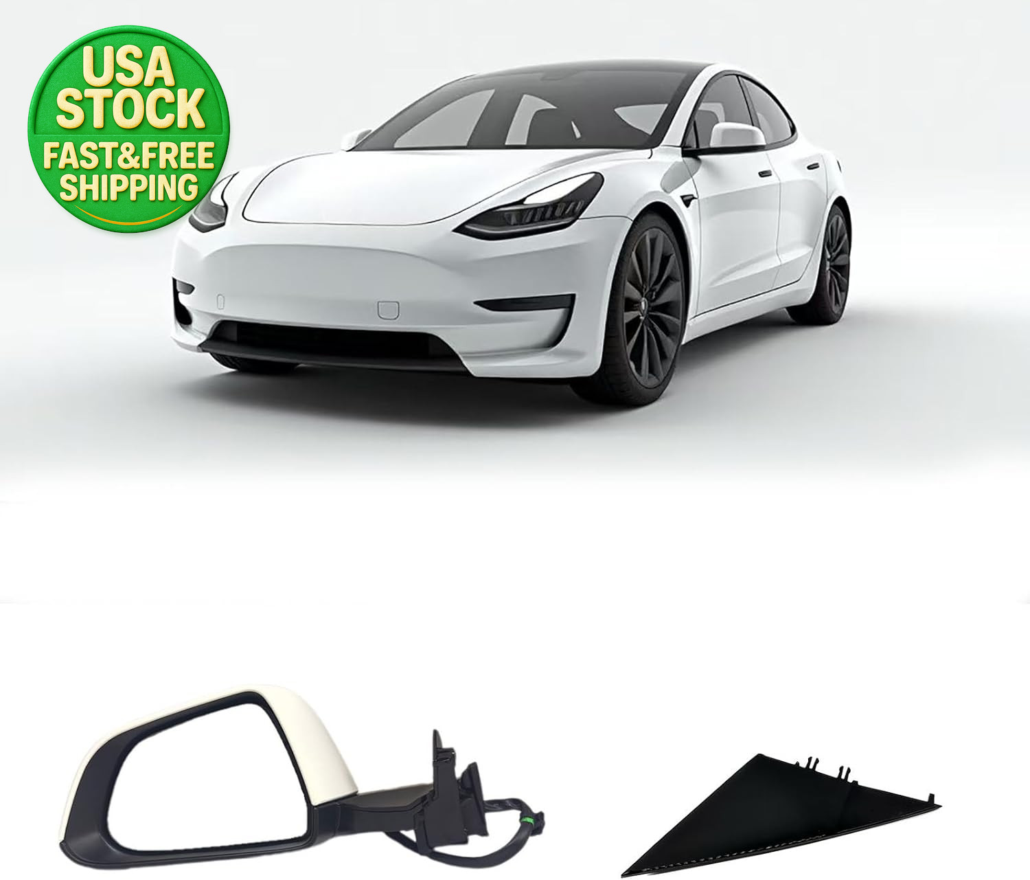Left Driver Side Mirror for Tesla Model 3 2017-2025 Power Fold Heated Memory Whi