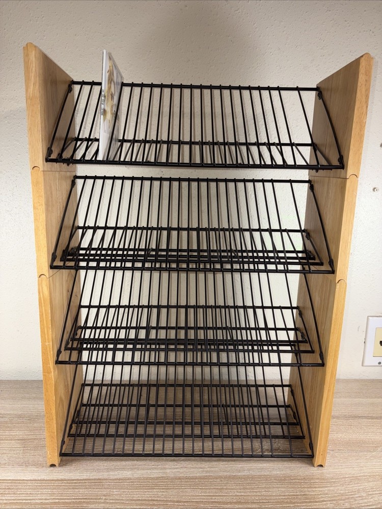 Vintage Black Wire & Wood CD Disc Media Storage Rack 3 Stackable Racks Holds 100