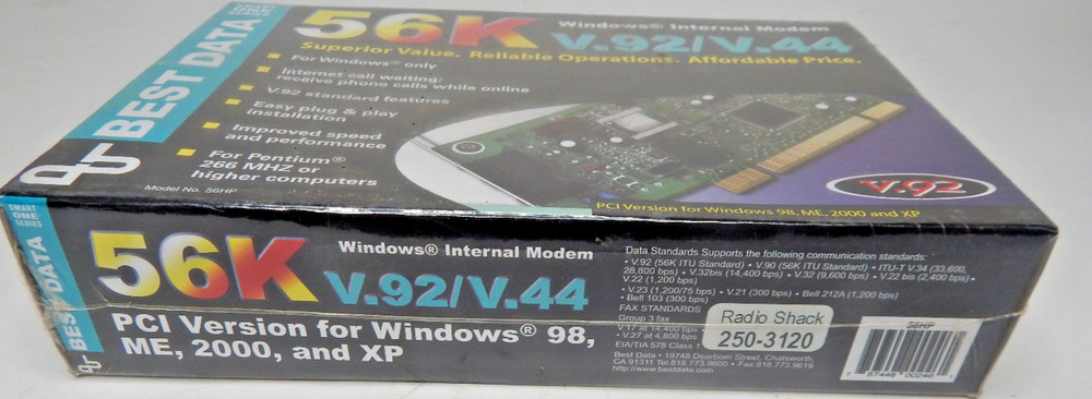 Windows Internal 56K Modem PCI Version For 98, ME, 2000, or XP NOS