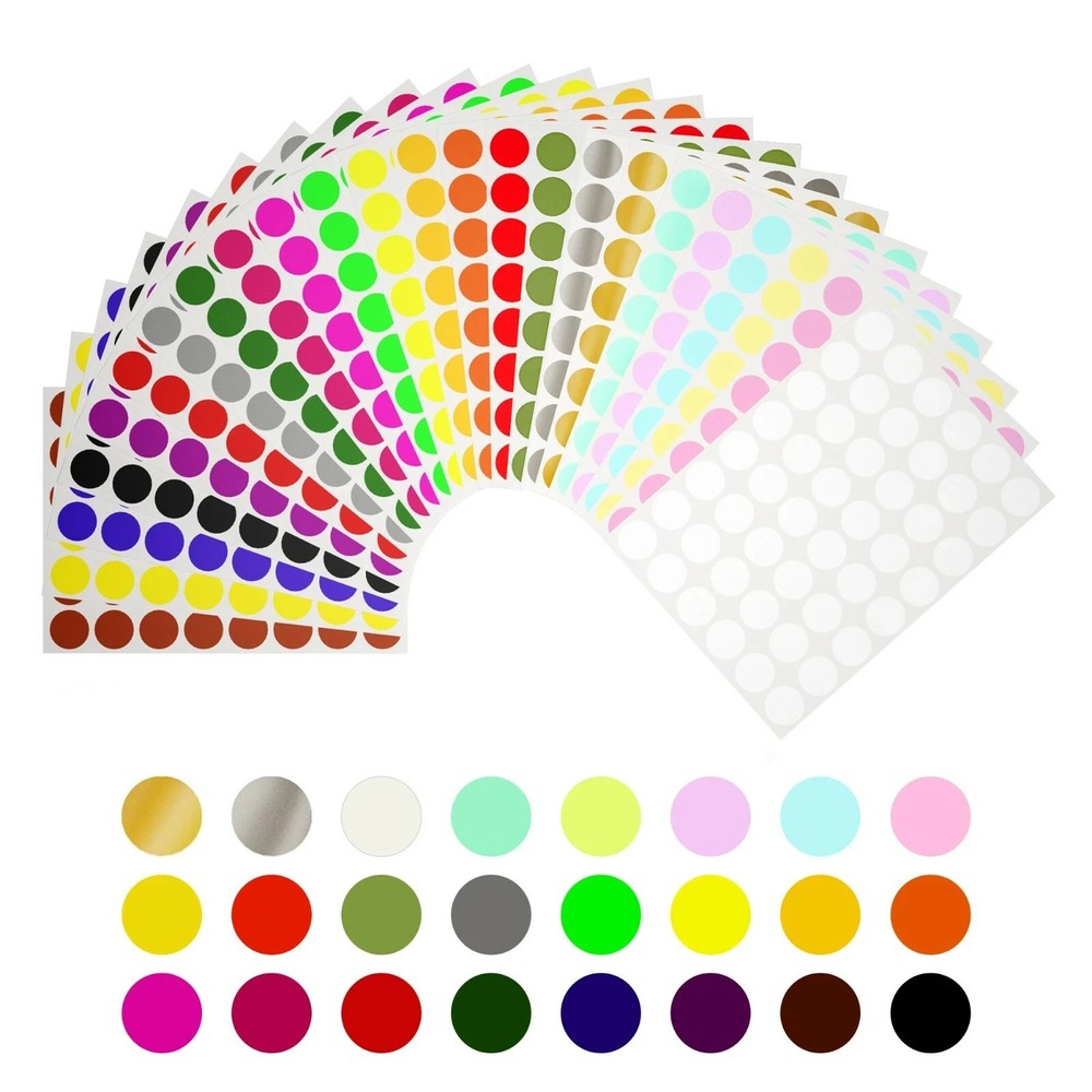 Dots Stickers Color Coding ~1/2 Inch 13mm Solid Colors Round Labels 32 Sheets