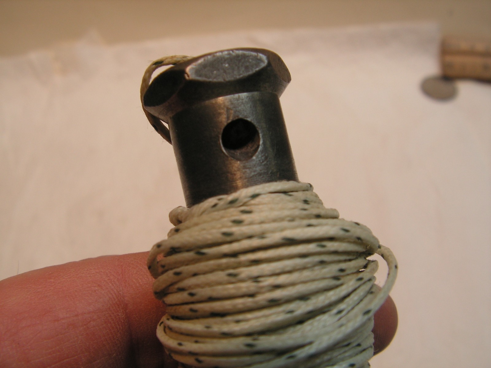 Vintage 12oz Plumb Bob With Nylon Cord 12'+ Hex Body, Nice Sharp Point