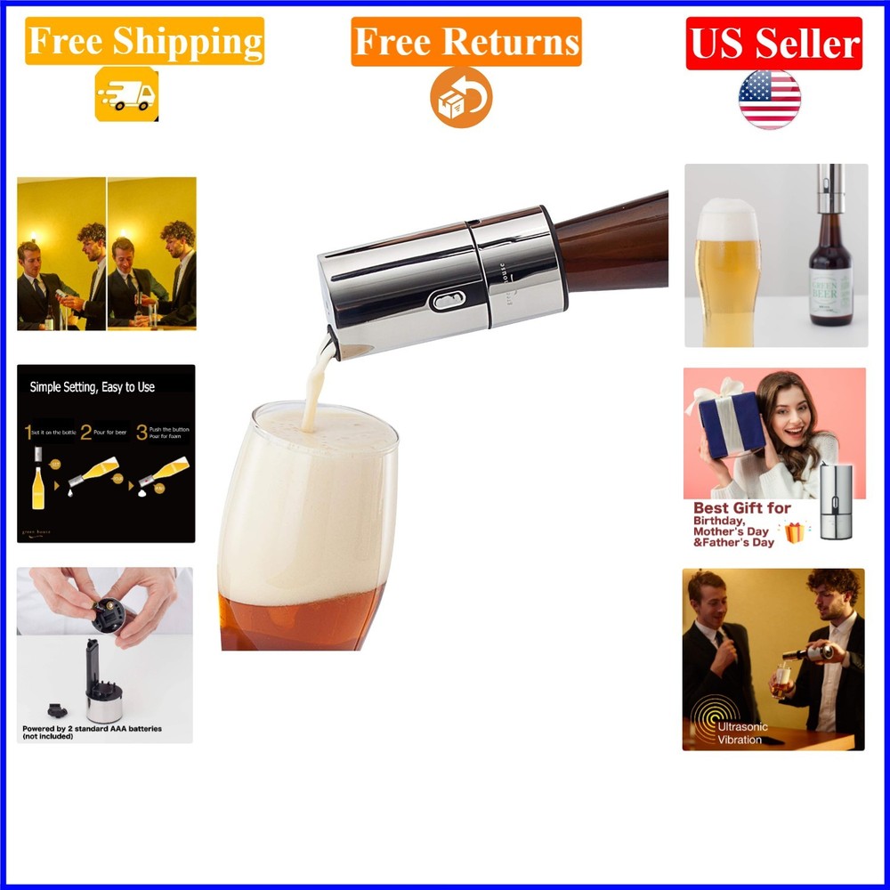 Beer Foam Maker, Compact Silver Gadget for All Beer Styles, Battery-Operated