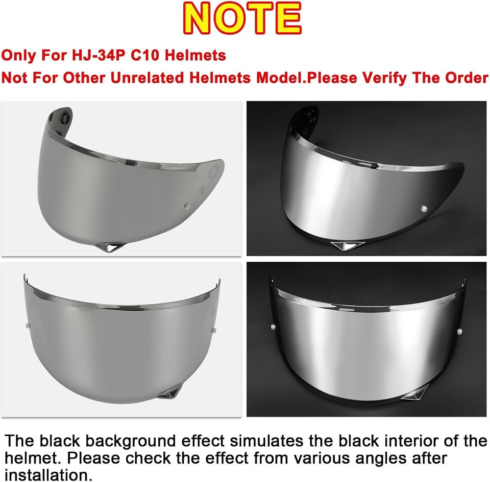 Helmet Face Shield Tinted Visor for C10 HJ-34P, Silver Visor