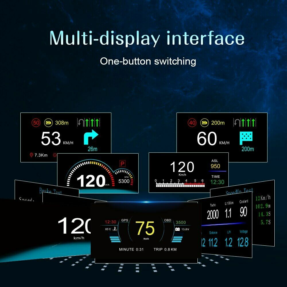 C1 Mirror HUD Head Up Display OBD2 GPS Navigation Speedometer Overspeed Warning