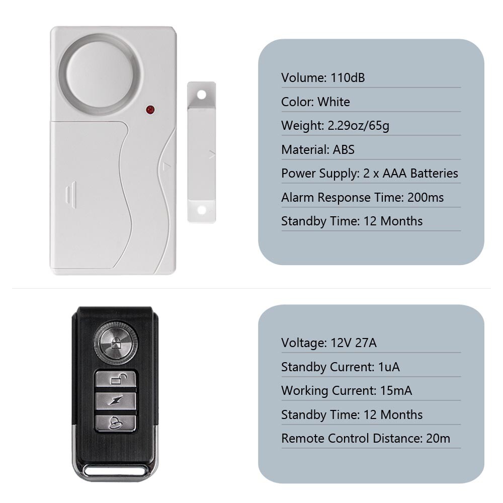 Window Door Magnetic Sensor Alarm with Wireless Remote Control 105dB Super Loud