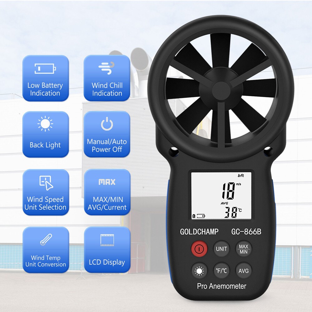 Handheld Anemometer Digital LCD Wind Speed Meter Gauge 30M/s Temperature Tester