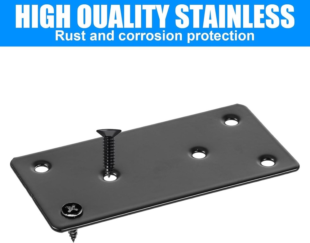 4 PCS Mending Plates for Wood, 4" Flat Bracket Black Plate