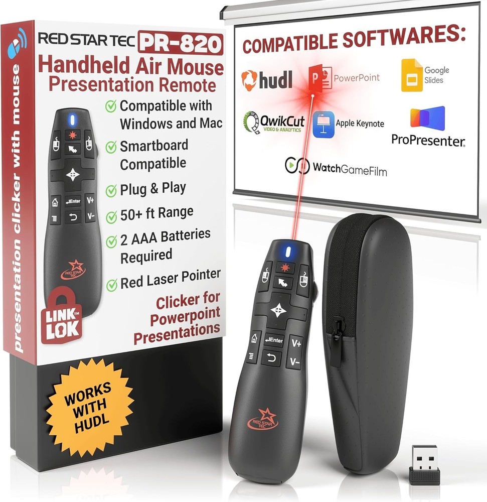 Wireless Presentation Clicker Air Mouse Laser Pointer 50ft RF Plug-Play