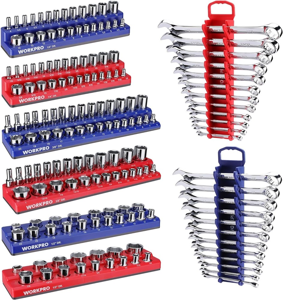 8-Piece Magnetic Socket Organizer and Magnetic Wrench Organizer Set,