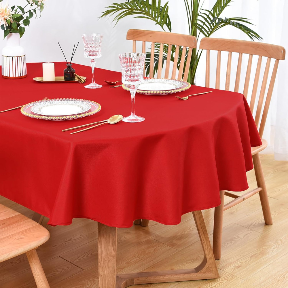 Small Oval Tablecloth 52 x 70 Inch Washable Fabric Table Cloth Solid Red Table C