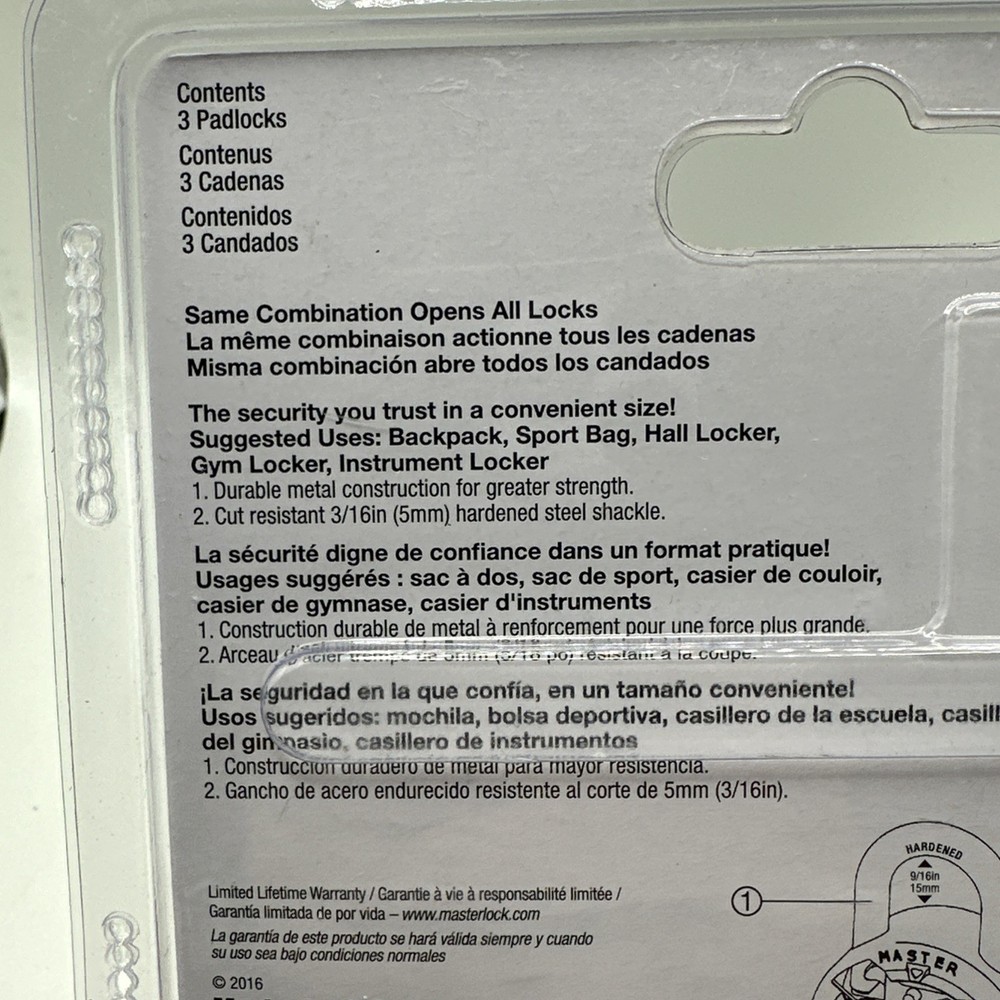 Master Lock Minis Combination Locker Padlocks 3 Pack Locks Combo New