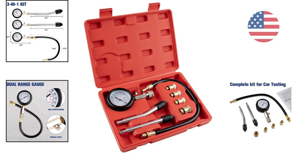 Comprehensive Engine Compression Tester Kit - Includes Storage Box & Accessories