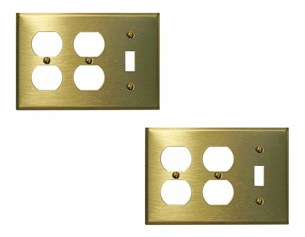 2 Switchplate Brushed Solid Brass Toggle Double Outlet | Renovator's Supply
