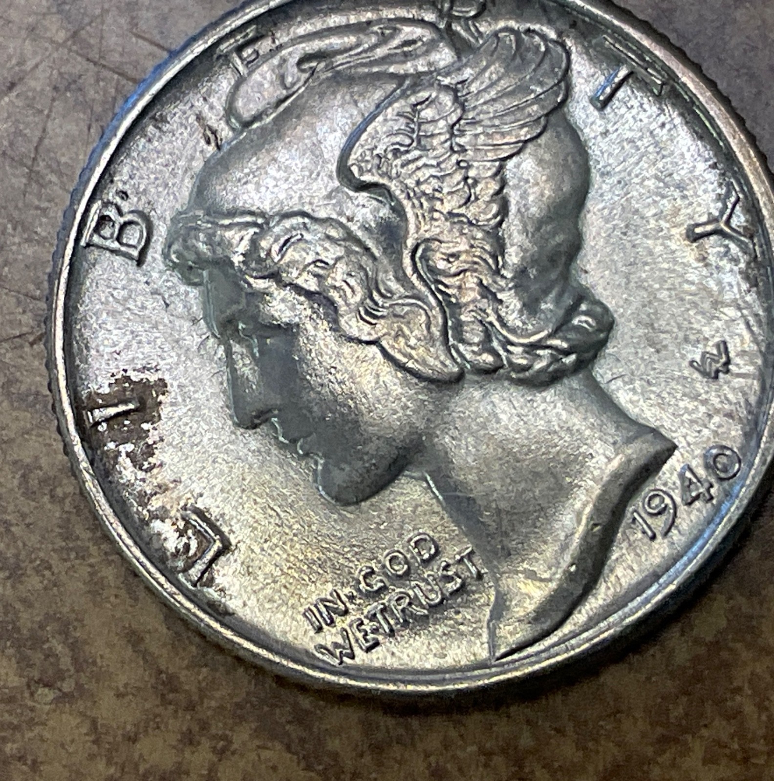 1940-p Mercury Dime - Clash Dies -error, Gem BU++ .