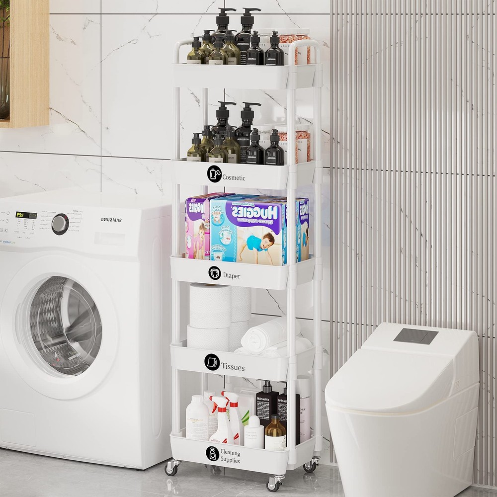 5-Tier Rolling Cart with Wheels,Multifunction Utility Storage Carts, Kitchen ...