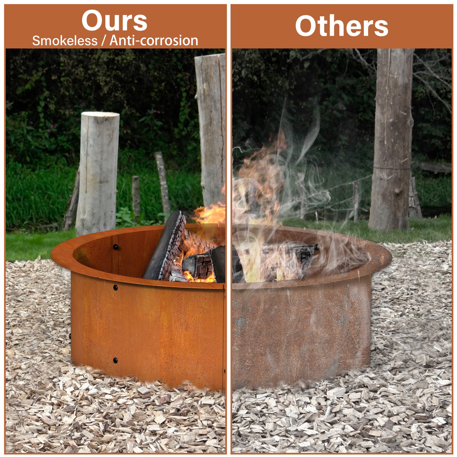 Fire Pit Ring Outdoor Wood Burning Fire Pit Outer 43.3 Inch Camping Fire Ring